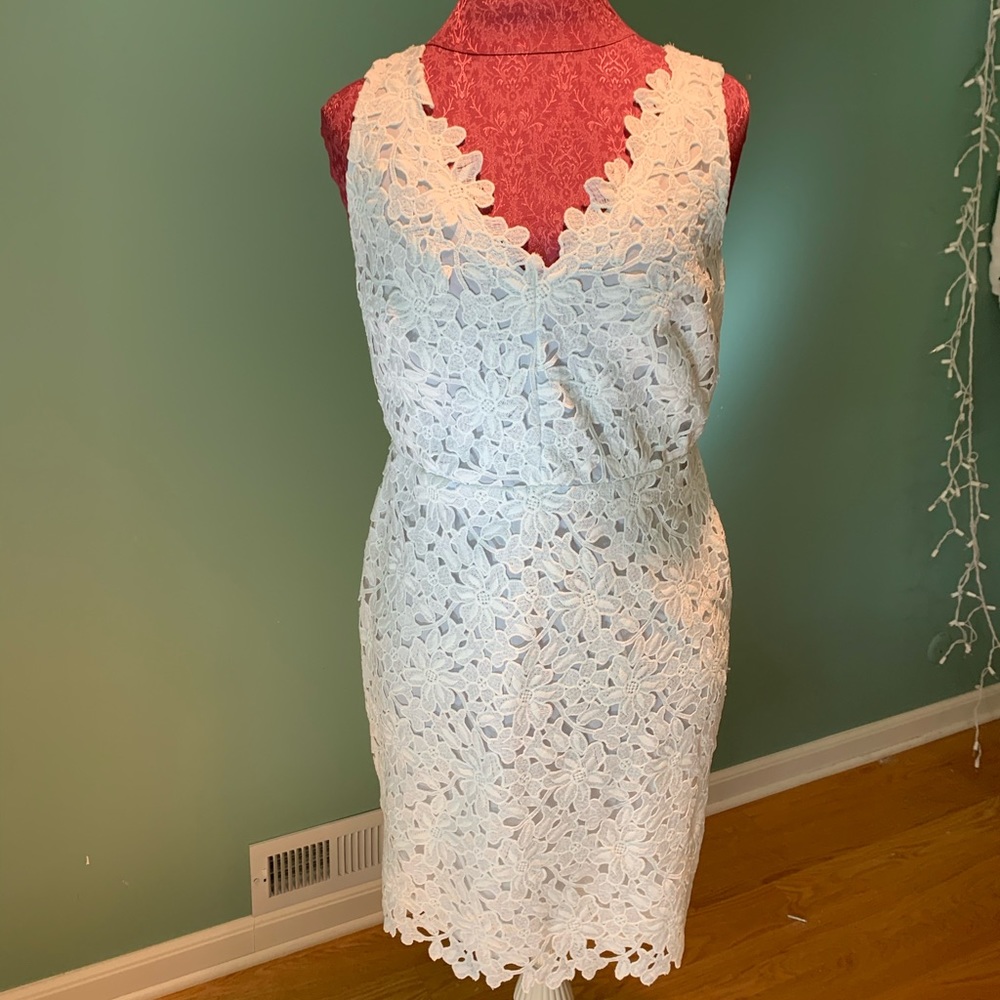 White Floral V Neck Cocktail Dress